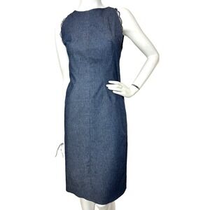 Anna Molinari Midi Dress Size 10 M-L Blue Lace Trim Sleeveless Made Italy 46 EUC